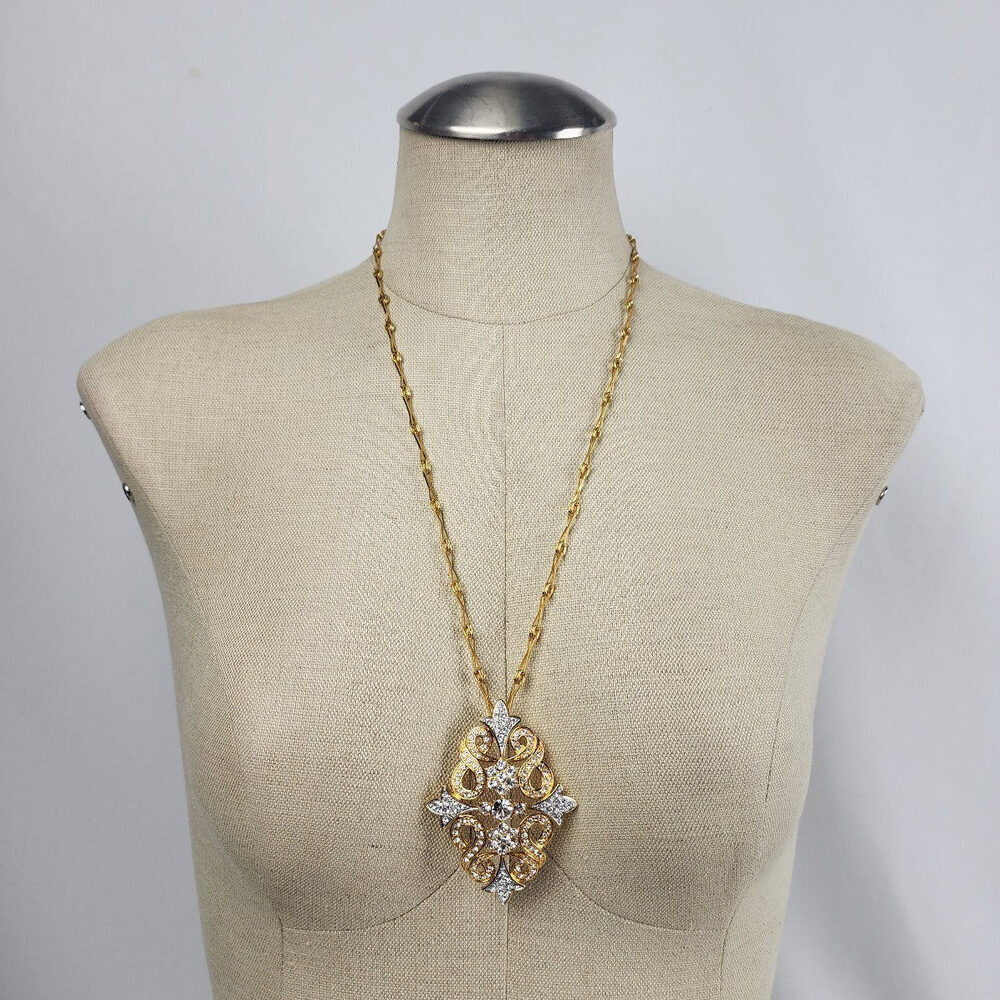 FAC Gold & Silver Tone Crystal Statement Pendant Necklace